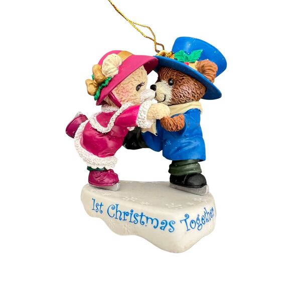 Vintage 1st Christmas Together" ornament featuring a pair of teddy bears ice ska - Picture 6 of 6